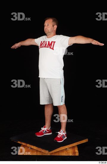 Whole Body Man T poses White Sports Shirt Shorts Chubby Standing Studio photo references