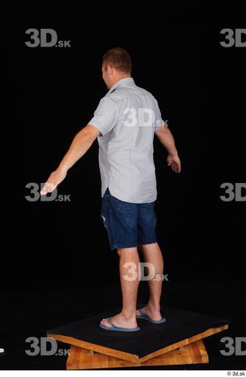 Whole Body Man White Casual Shirt Jeans Shorts Chubby Standing Studio photo references