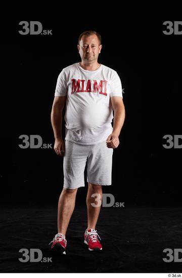 Whole Body Man White Sports Shirt Shorts Chubby Studio photo references