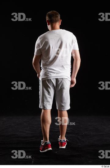 Whole Body Back Man White Sports Shirt Shorts Chubby Studio photo references