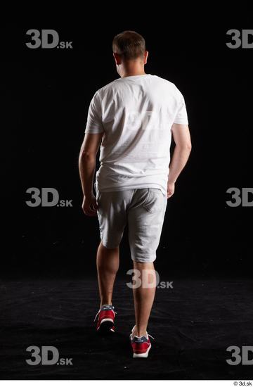 Whole Body Back Man White Sports Shirt Shorts Chubby Studio photo references