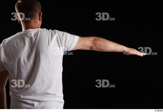 Arm Back Man White Sports Shirt Chubby Studio photo references