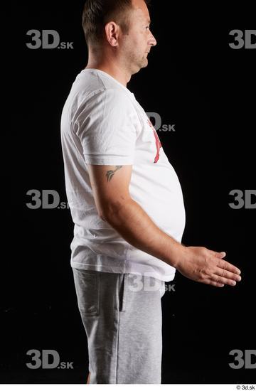 Arm Man White Sports Shirt Chubby Studio photo references