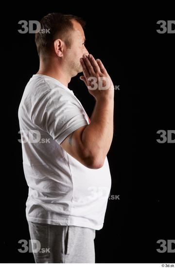 Arm Man White Sports Shirt Chubby Studio photo references