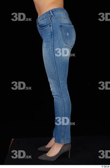 Serina Gomez blue jeans casual dressed grey high heels leg  jpg