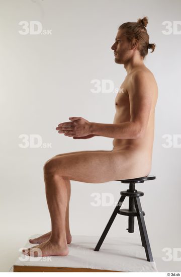 Whole Body Man White Nude Slim Sitting Studio photo references