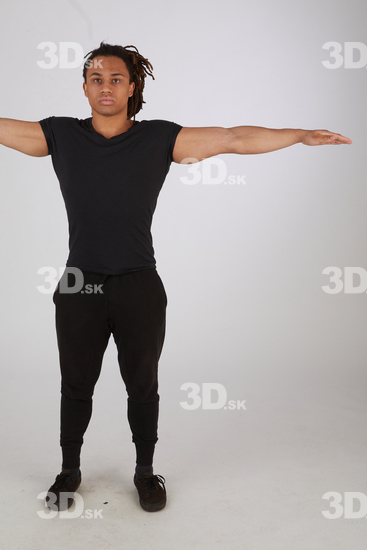 Whole Body Man T poses Black Casual Slim Standing Street photo references