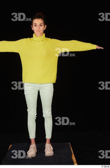 Whole Body Woman T poses White Casual Sweater Jeans Slim Standing Studio photo references