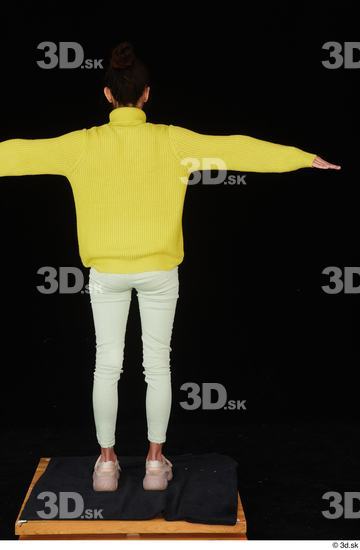 Whole Body Woman T poses White Casual Sweater Jeans Slim Standing Studio photo references