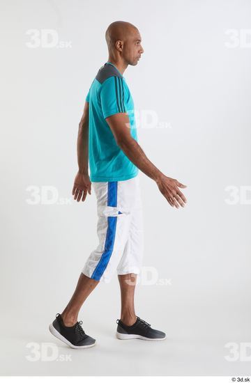Whole Body Man Black Sports Shirt Shorts Slim Walking Studio photo references