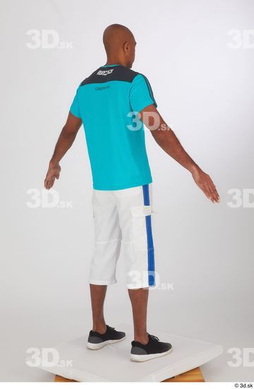 Whole Body Man Black Sports Shirt Shorts Slim Standing Studio photo references