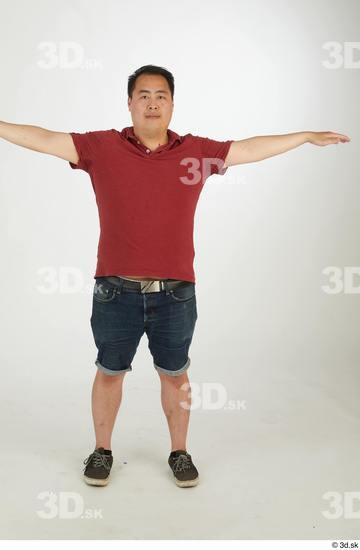 Whole Body Man T poses Asian Casual Chubby Standing Street photo references