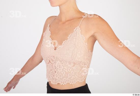 Vanessa Angel beige lace crop top casual upper body  jpg