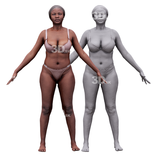 Whole Body Woman Black Underwear 3D RAW A-Pose Bodies