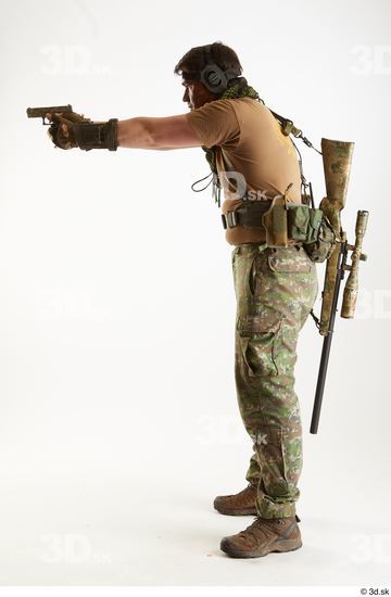 Weapons-Pistol Man Pose with pistol White Uniform Athletic Studio photo references