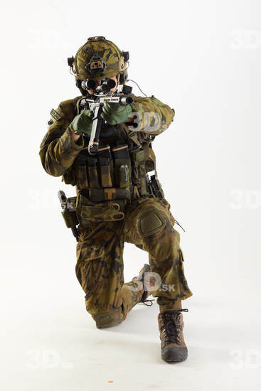Weapons-Rifle Man Pose with machine rifle White Uniform Athletic Studio photo references