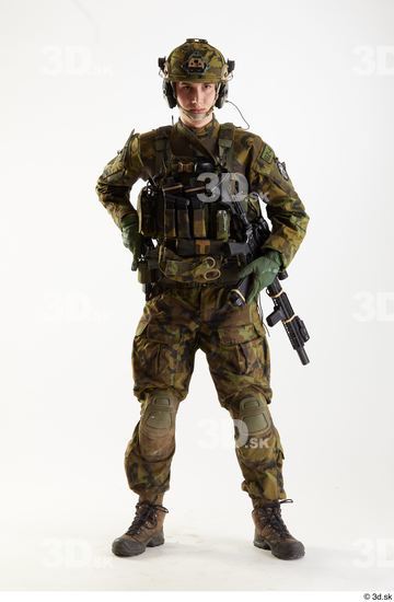 Whole Body Weapons-Rifle Man Pose with machine rifle White Uniform Athletic Studio photo references