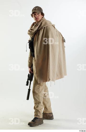 Whole Body Weapons-Rifle Man Pose with machine rifle White Army Athletic Studio photo references