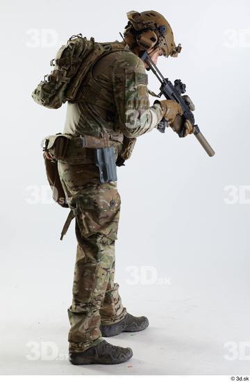 Whole Body Man Pose with machine rifle White Army Athletic Studio photo references