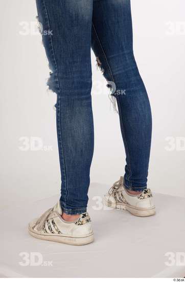 Olivia Sparkle blue jeans with holes calf casual dressed white sneakers  jpg