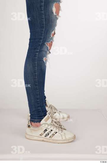 Olivia Sparkle blue jeans with holes calf casual dressed white sneakers  jpg