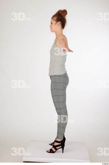 Olivia Sparkle black high heels sandals casual dressed grey checkered trousers grey tank top standing t poses whole body  jpg