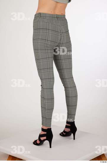 Olivia Sparkle black high heels sandals casual dressed grey checkered trousers leg lower body  jpg