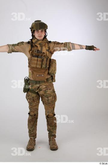 Whole Body Man T poses White Army Uniform Athletic Standing Street photo references