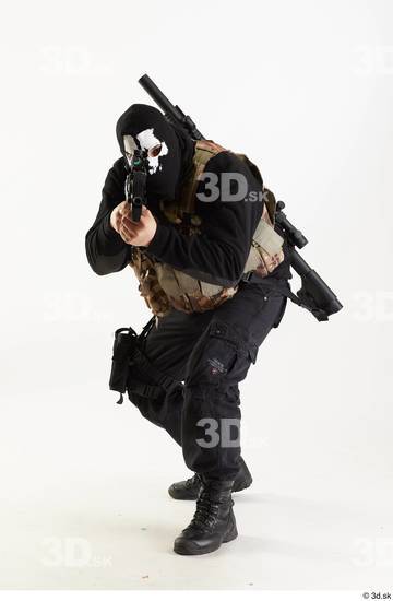 Whole Body Weapons-Rifle Man Pose with machine rifle White Army Athletic Studio photo references