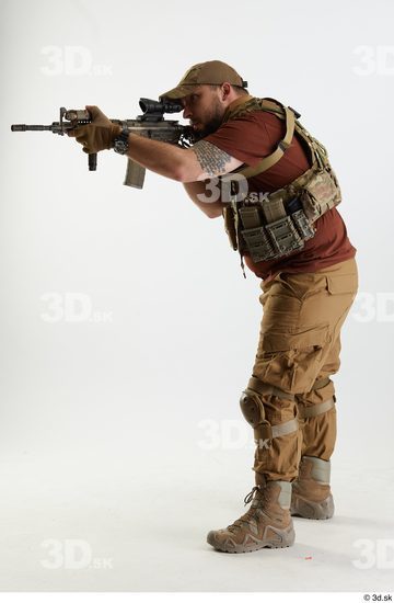 Whole Body Weapons-Rifle Man Pose with machine rifle White Army Athletic Bearded Studio photo references