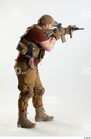 Whole Body Weapons-Rifle Man Pose with machine rifle White Army Athletic Bearded Studio photo references