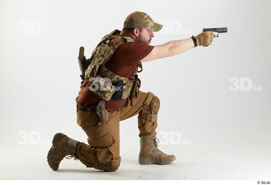 Whole Body Weapons-Pistol Man Pose with pistol White Army Athletic Bearded Studio photo references