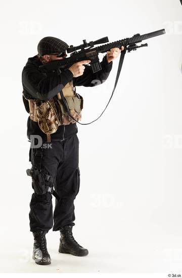 Whole Body Weapons-Rifle Man Pose with machine rifle White Army Athletic Bearded Studio photo references