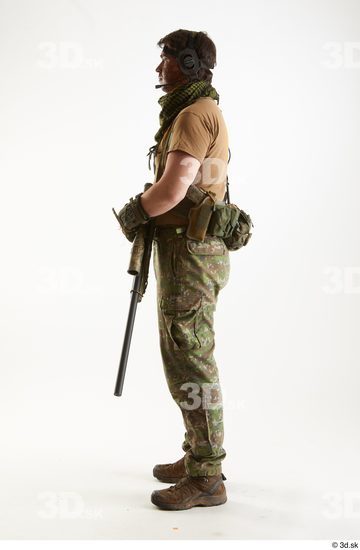 Whole Body Man Pose with machine rifle White Army Athletic Studio photo references