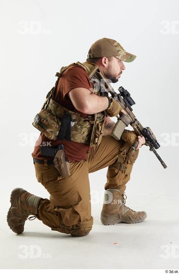 Whole Body Weapons-Rifle Man Pose with machine rifle White Army Athletic Bearded Studio photo references