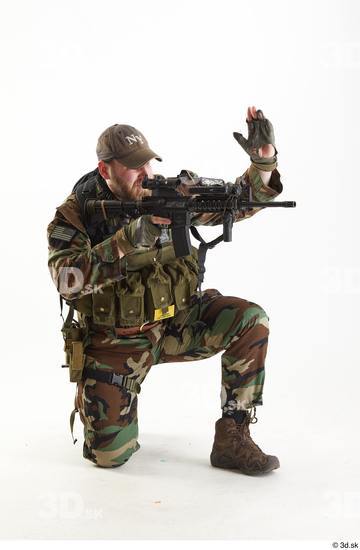 Whole Body Weapons-Rifle Man Pose with machine rifle White Army Athletic Bearded Studio photo references