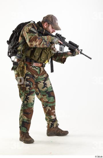 Whole Body Weapons-Rifle Man Pose with machine rifle White Army Athletic Bearded Studio photo references