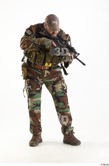 Whole Body Weapons-Rifle Man Pose with machine rifle White Army Athletic Bearded Studio photo references