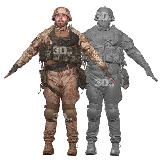 Whole Body Man White Army 3D Clean A-Pose Bodies