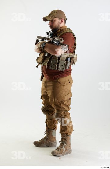 Whole Body Weapons-Rifle Man Pose with machine rifle White Army Athletic Bearded Studio photo references