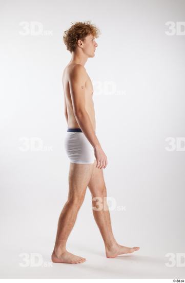 Whole Body Man White Underwear Slim Walking Studio photo references