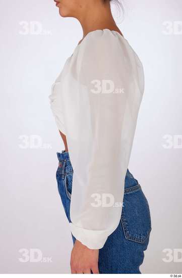 Arm Upper Body Woman White Casual Blouse Slim Studio photo references