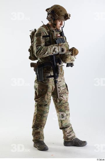 Whole Body Weapons-Rifle Man Pose with machine rifle White Army Athletic Studio photo references