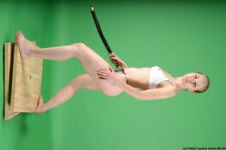 Whole Body Woman Pose with sword White Underwear Average