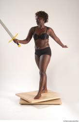 Whole Body Woman Pose with sword Black Underwear Chubby