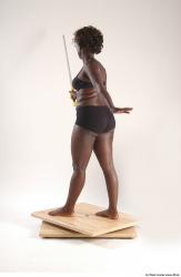 Whole Body Woman Pose with sword Black Underwear Chubby