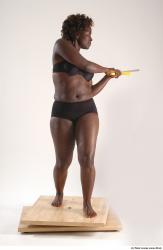 Whole Body Woman Pose with sword Black Underwear Chubby