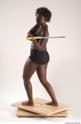 Whole Body Woman Pose with sword Black Underwear Chubby